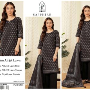 Sapphire | Lawn 3pc | Charcoal Ethnic Motif