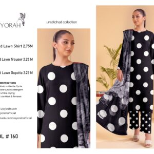 Zeyorah | Lawn 3pc | Black Bold Polka Dot