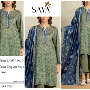 SAYA | Lawn 3pc | Olive Green & Slate Floral
