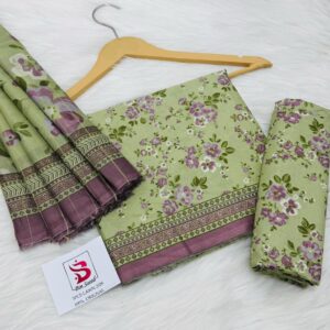 Bin Saeed | Lawn 3pc | Sage Flora & Plum Border