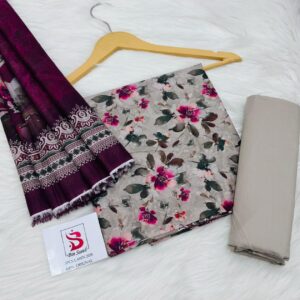 Bin Saeed | Lawn 3pc | Taupe Orchid & Plum Filigree