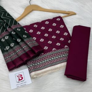Bin Saeed | Lawn 3pc | Plum Blossom & Forest Chevron