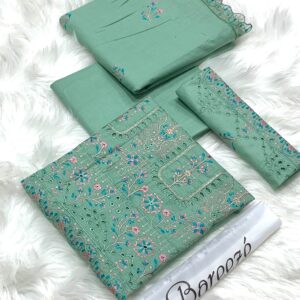 BAREEZE | Lawn Embroidered 3pc | Seafoam Meadow & Pink Buds