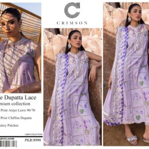 Crimson | Lawn Embroidered 3pc | Lavender & Striped Flora