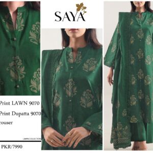 SAYA | Lawn 3pc | Emerald Green & Gold Floral