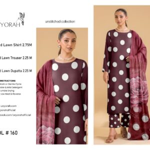 Zeyorah | Lawn 3pc | Plum Bold Polka Dot