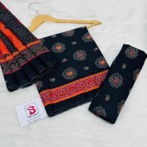 Bin Saeed | Lawn 3pc | Black Chunri & Amber Paisley