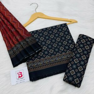 Bin Saeed | Lawn 3pc | Jet Black & Maroon Chunri