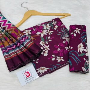 Bin Saeed | Lawn 3pc | Plum Jasmine & Zigzag Ikat