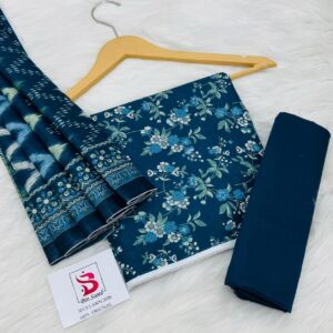 Bin Saeed | Lawn 3pc | Teal Blossom & Ikat Wave