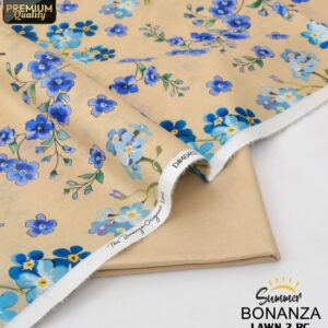 Bonanza | Lawn 2pc | Beige & Blue Petals