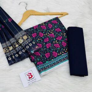 Bin Saeed | Lawn 3pc | Navy Vine & Fuchsia Flora