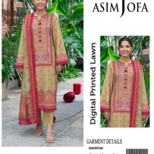 Asim Jofa | Lawn 3pc | Olive Sage & Maroon Paisley