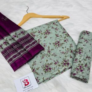 Bin Saeed | Lawn 3pc | Sage Floral & Mulberry Silk-Lustre
