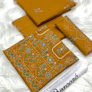 BAREEZE | Lawn Embroidered 3pc | Mustard Gold & Teal Flora