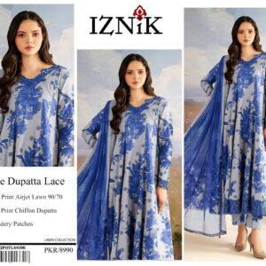 Iznik | Lawn Embroidered 3pc | Grey & Royal Blue
