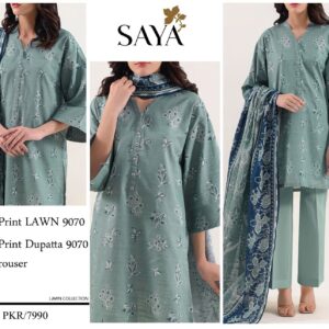 SAYA | Lawn 3pc | Sage Green & Teal Botanical
