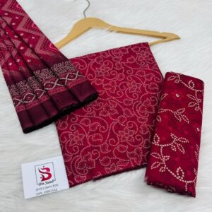 Bin Saeed | Lawn 3pc | Maroon Swirl & Bandhani Booteh