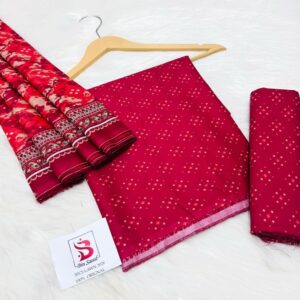 Bin Saeed | Lawn 3pc | Crimson Dot & Ikat Wave