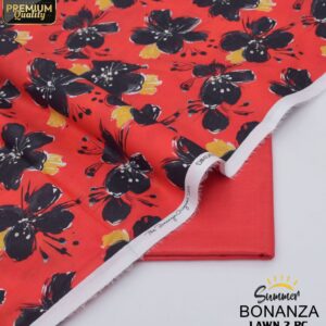 Bonanza | Lawn 2pc | Red & Bold Charcoal