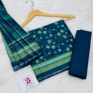 Bin Saeed | Lawn 3pc | Teal Forest & Lime Zigzag