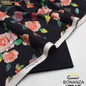 Bonanza | Lawn 2pc | Jet Black & Peach Roses