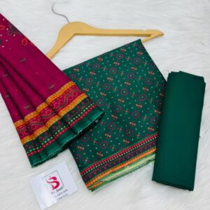 Bin Saeed | Lawn 3pc | Bottle Green & Magenta Chunri