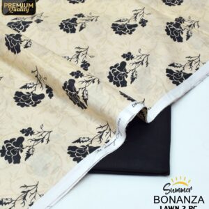 Bonanza | Lawn 2pc | Creamy Beige & Black Tulips
