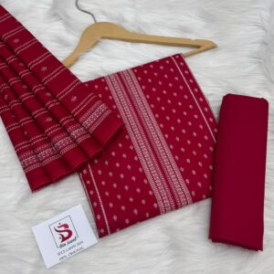 Bin Saeed | Lawn 3pc | Berry Red & Ivory Speckle