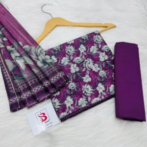 Bin Saeed | Lawn 3pc | Deep Purple & Silver Lily