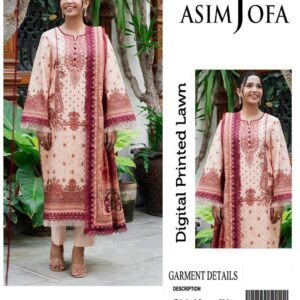Asim Jofa | Lawn 3pc | Peach Blush & Burgundy Ethnic