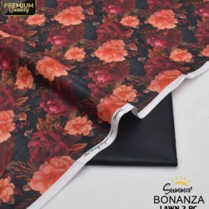 Bonanza | Lawn 2pc | Black & Crimson Peonies