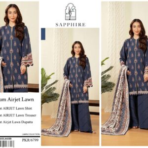 Sapphire | Lawn 3pc | Prussian Blue Paisley