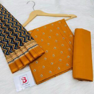 Bin Saeed | Lawn 3pc | Ochre Maple & Charcoal Zigzag
