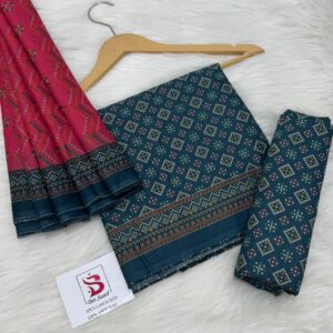 Bin Saeed | Lawn 3pc | Charcoal Teal & Berry Chunri