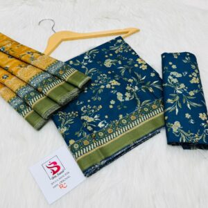 Bin Saeed | Lawn 3pc | Prussian Blue & Mustard Medley