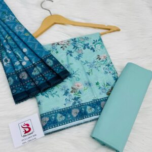 Bin Saeed | Lawn 3pc | Aqua Bloom & Teal Border