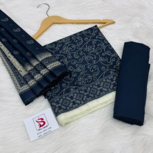 Bin Saeed | Lawn 3pc | Indigo Paisley & Silver Chunri