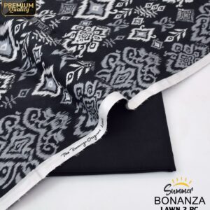 Bonanza | Lawn 2pc | Black & Charcoal Ikat
