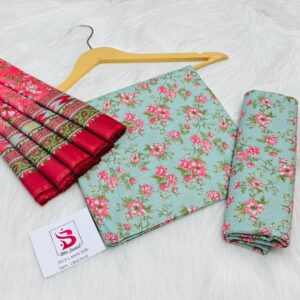 Bin Saeed | Lawn 3pc | Mint Rose Garden & Crimson Petal