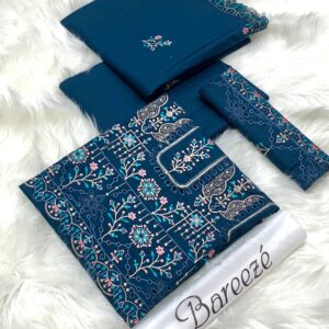 BAREEZE | Lawn Embroidered 3pc | Deep Teal & Rosy Vine