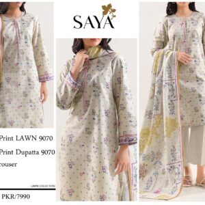 SAYA | Lawn 3pc | Off-White & Lilac Sprig