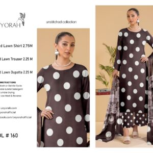 Zeyorah | Lawn 3pc | Coffee Brown Bold Polka Dot