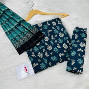 Bin Saeed | Lawn 3pc | Teal Daisy & Ikat Border