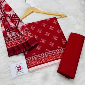 Bin Saeed | Lawn 3pc | Maroon Chunri & Ikat Dupatta