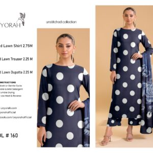 Zeyorah | Lawn 3pc | Navy Blue Bold Polka Dot