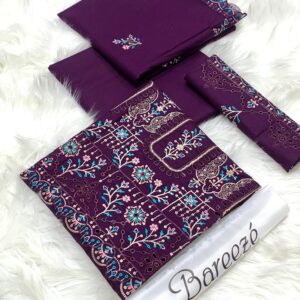 BAREEZE | Lawn Embroidered 3pc | Grape Wine & Aqua Petal