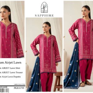Sapphire | Lawn 3pc | Magenta & Royal Blue Geometric