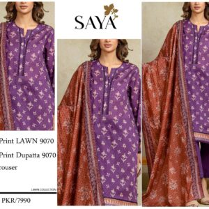 SAYA | Lawn 3pc | Plum Purple & Rust Floret