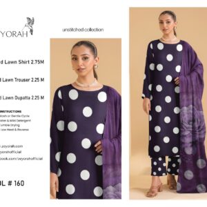 Zeyorah | Lawn 3pc | Deep Purple Bold Polka Dot